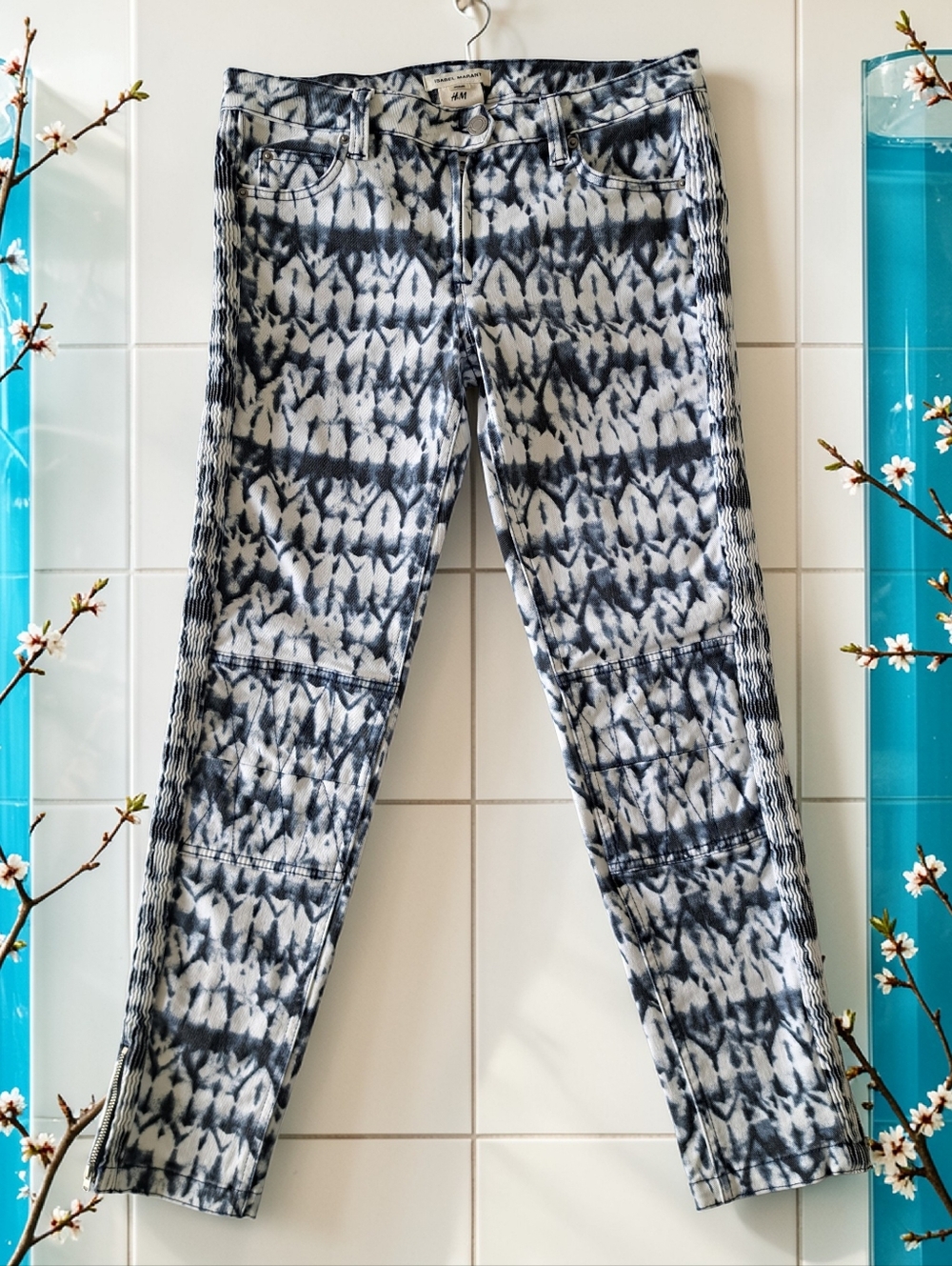 Isabel Marant × H&M Blue Black and White Tie-Dye Skinny Jeans